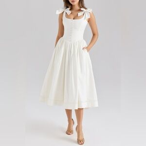 House of CB White Bow Strap Midi Dress